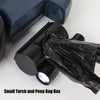 Leash handle showing waste-bag storage and flashlight