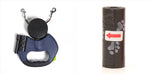 Blue dual retractable dog leash with one waste-bag roll