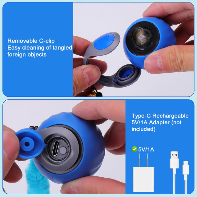 Cat toy charging port with USB cable options shown