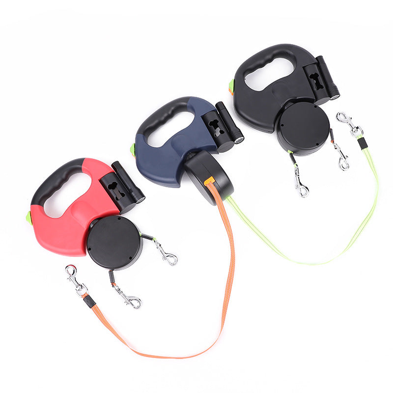 Black, Blue and Red dual retractable dog leashes